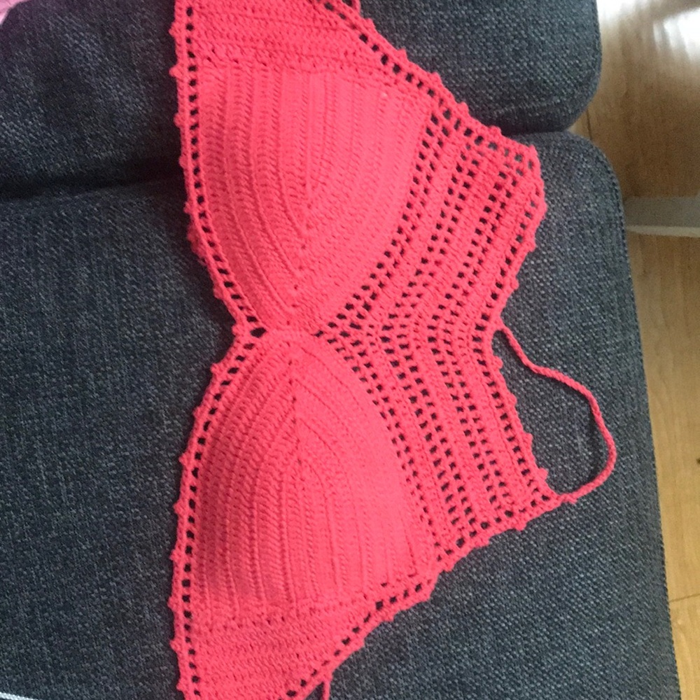 Bikini Lab Crochet Coral halter Swimsuit top and bottom